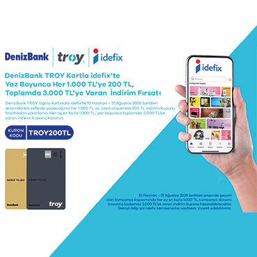 DenizBank TROY kartınızla idefix’te yaz boyunca her 1.000 TL’ye 200 TL, toplamda 3.000 TL’ye varan anında indirim fırsatı!